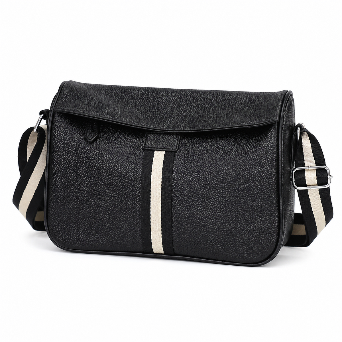 Stripet Crossbody Veske i Mykt Skinn for Herre – Elegant Skulderveske