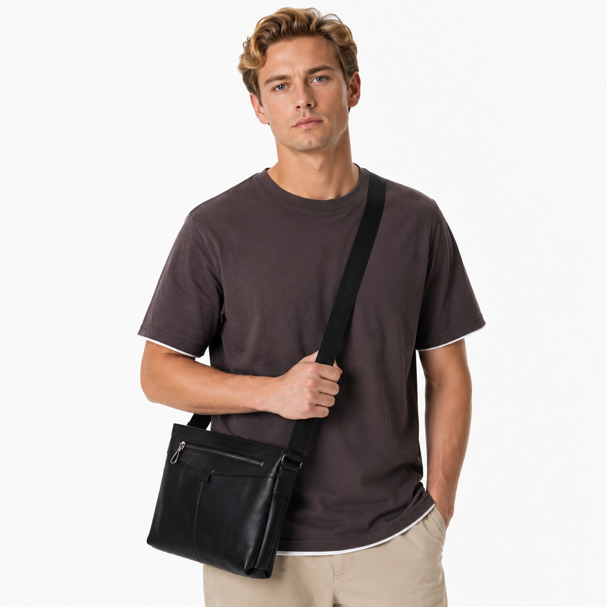 Horisontal Skulderveske i Ekte Kuskinn for Herre – Crossbody Veske til 10" iPad