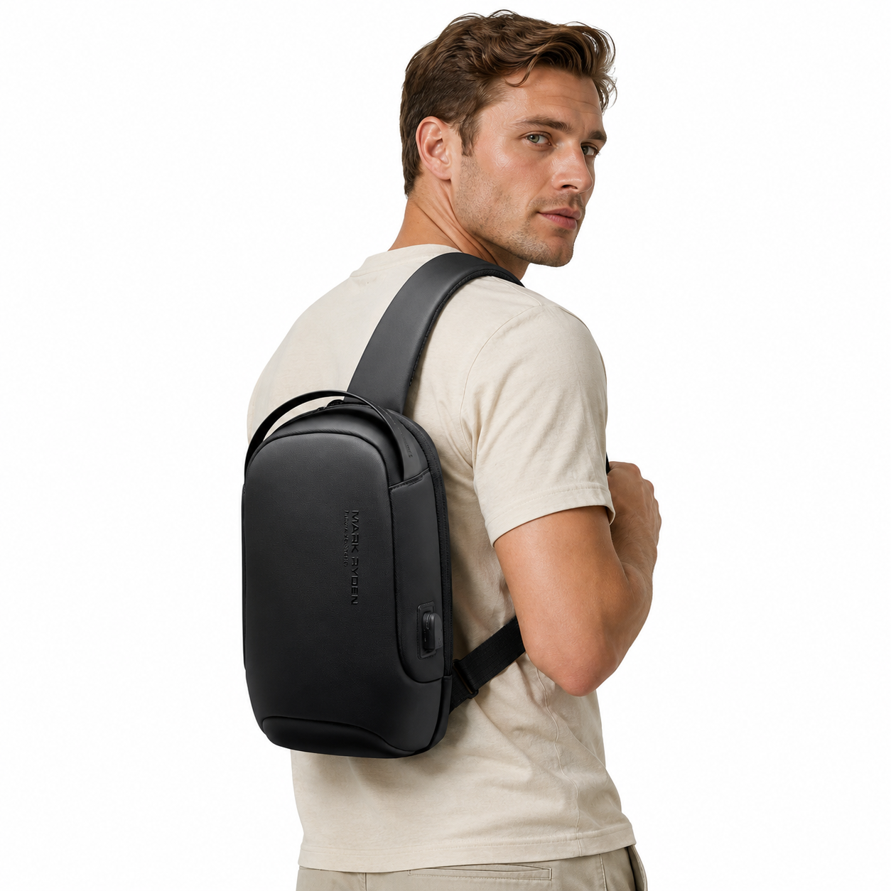 Tyverisikker Crossbody Bag til Herre – Vannavvisende Sling Bag med USB-lading
