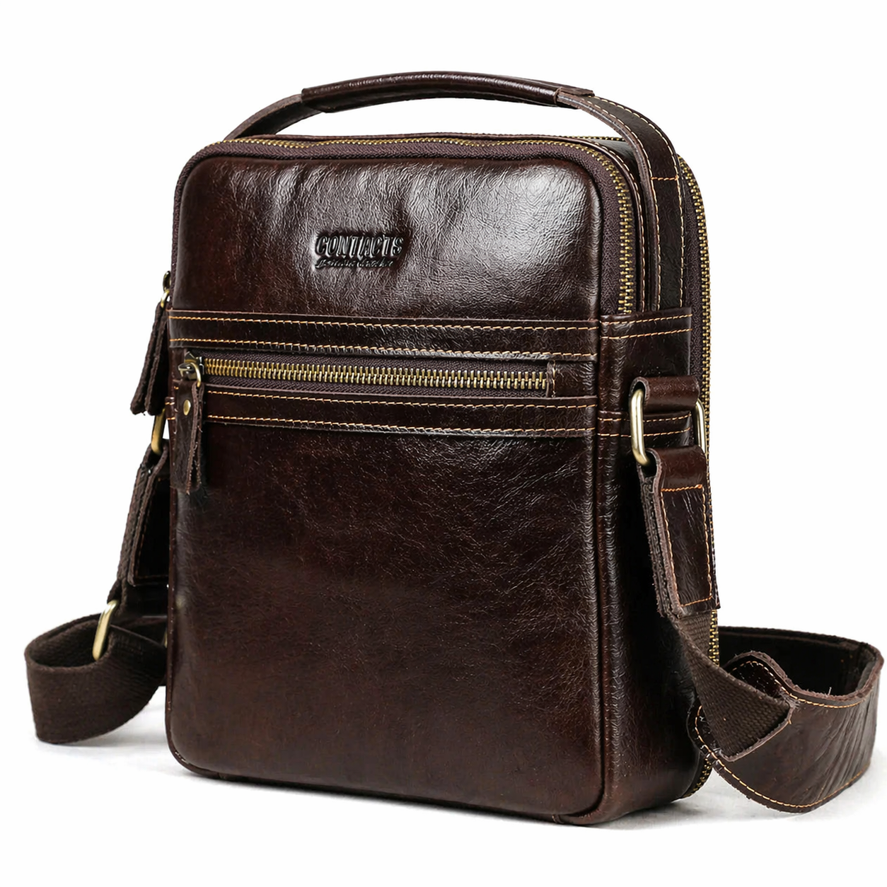 Sling Veske i Ekte Skinn – Crossbody Messenger Bag med Pass- og Mobillommer