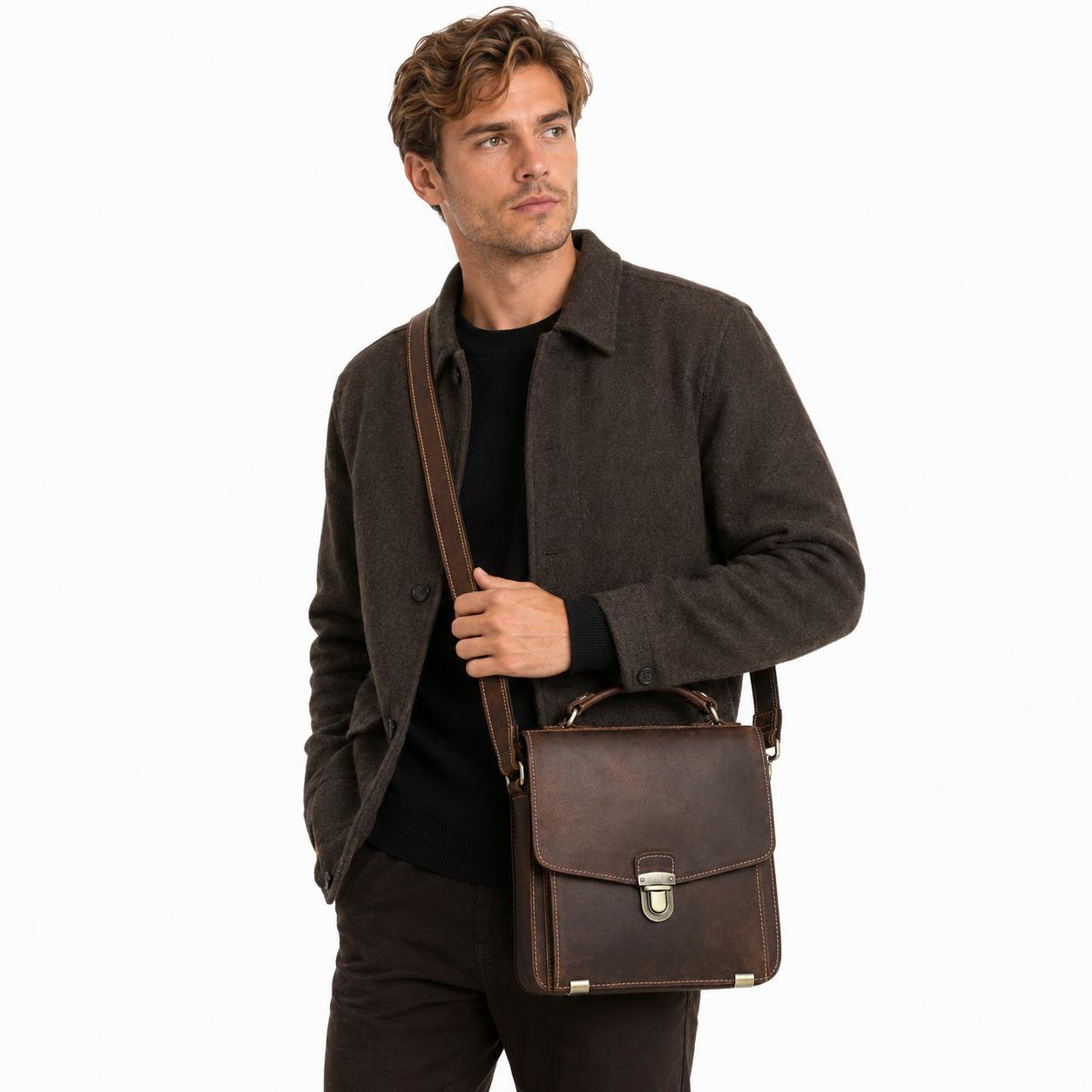 Crazy Horse Skulderveske i Ekte Skinn til Herre – Vintage Messenger Bag
