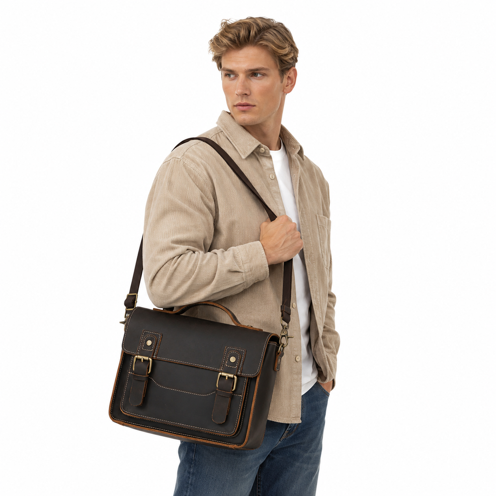 Vintage Sling Bag i Crazy Horse-skinn til Herre – Kompakt Messenger Veske