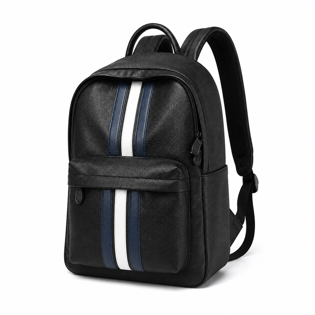 Stripet Business Ryggsekk i PU-Skinn for Herre – Laptopveske til 14" PC