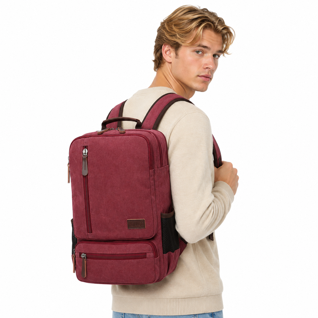 Vintage Canvas Ryggsekk til Herre – Stor Laptop- og Reiseveske