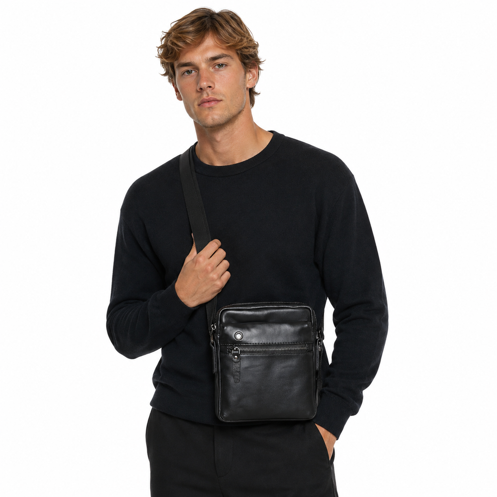 Liten Crossbody Veske i Ekte Kuskinn til Herre – Casual Mobilveske