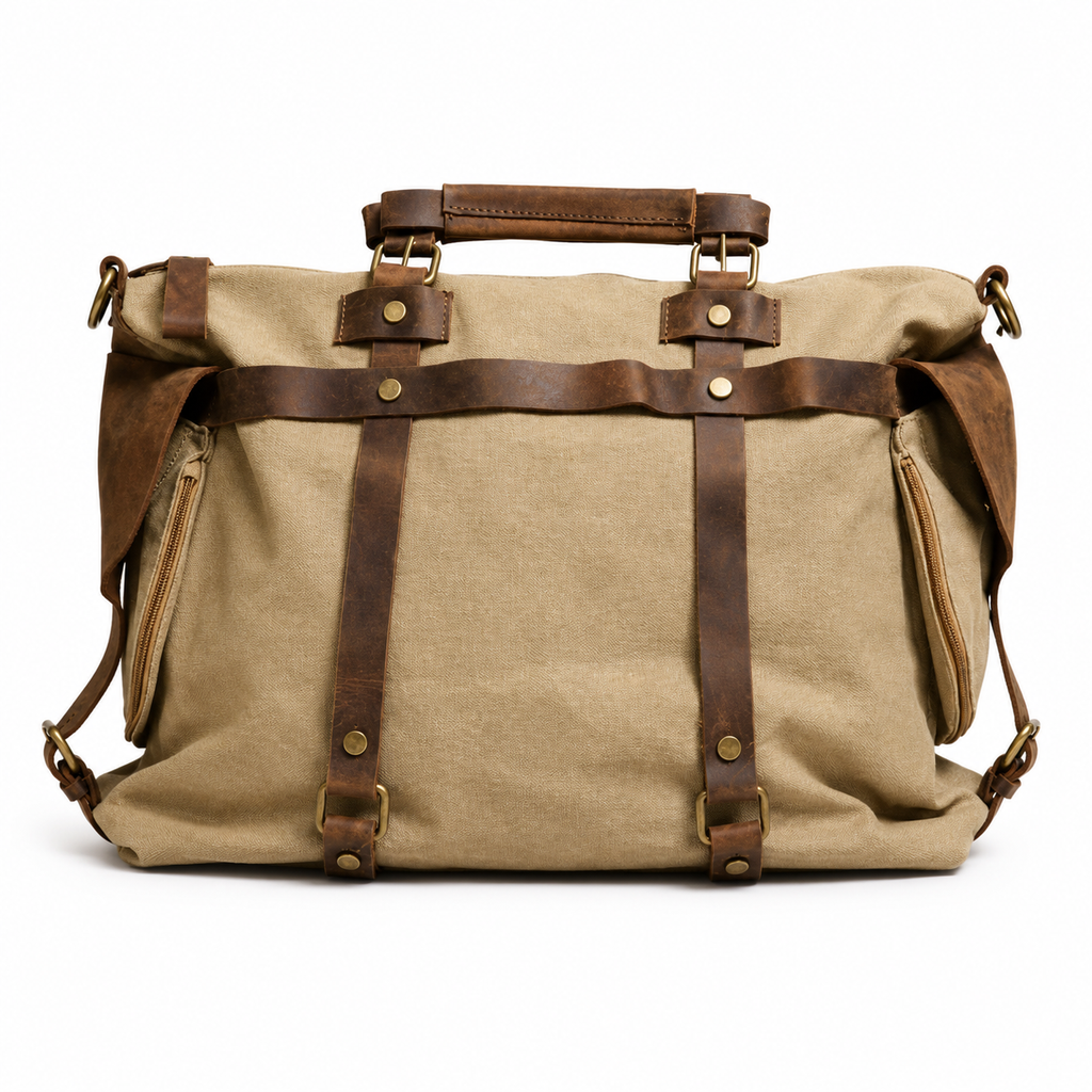 Crossbody Veske i Canvas og Ekte Skinn – Unisex Messenger- og Weekendveske