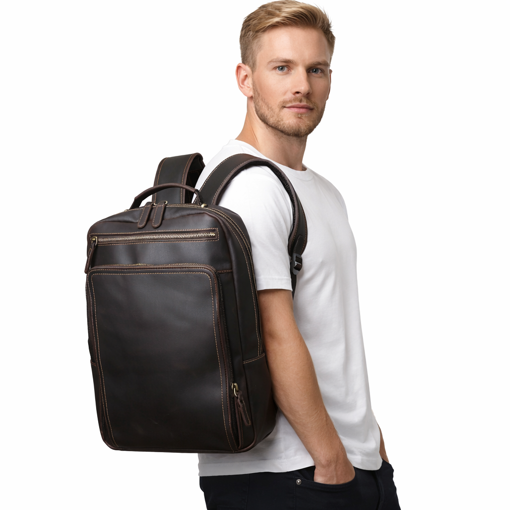 Vintage Laptopryggsekk i Ekte Skinn – Top Grain Cowhide Business Sekk