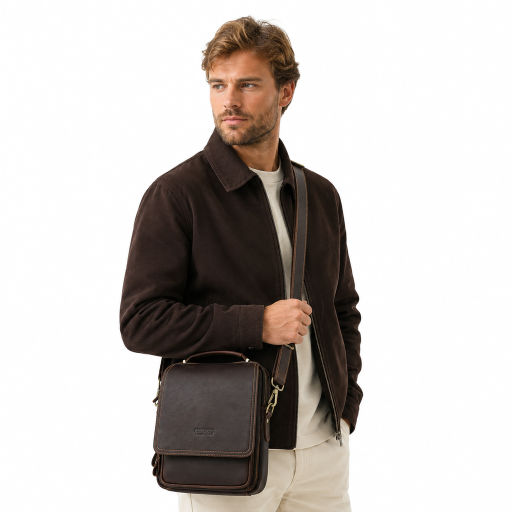 Vintage Messenger Bag i Crazy Horse-skinn – Crossbody Veske til Herre for 10,5” iPad