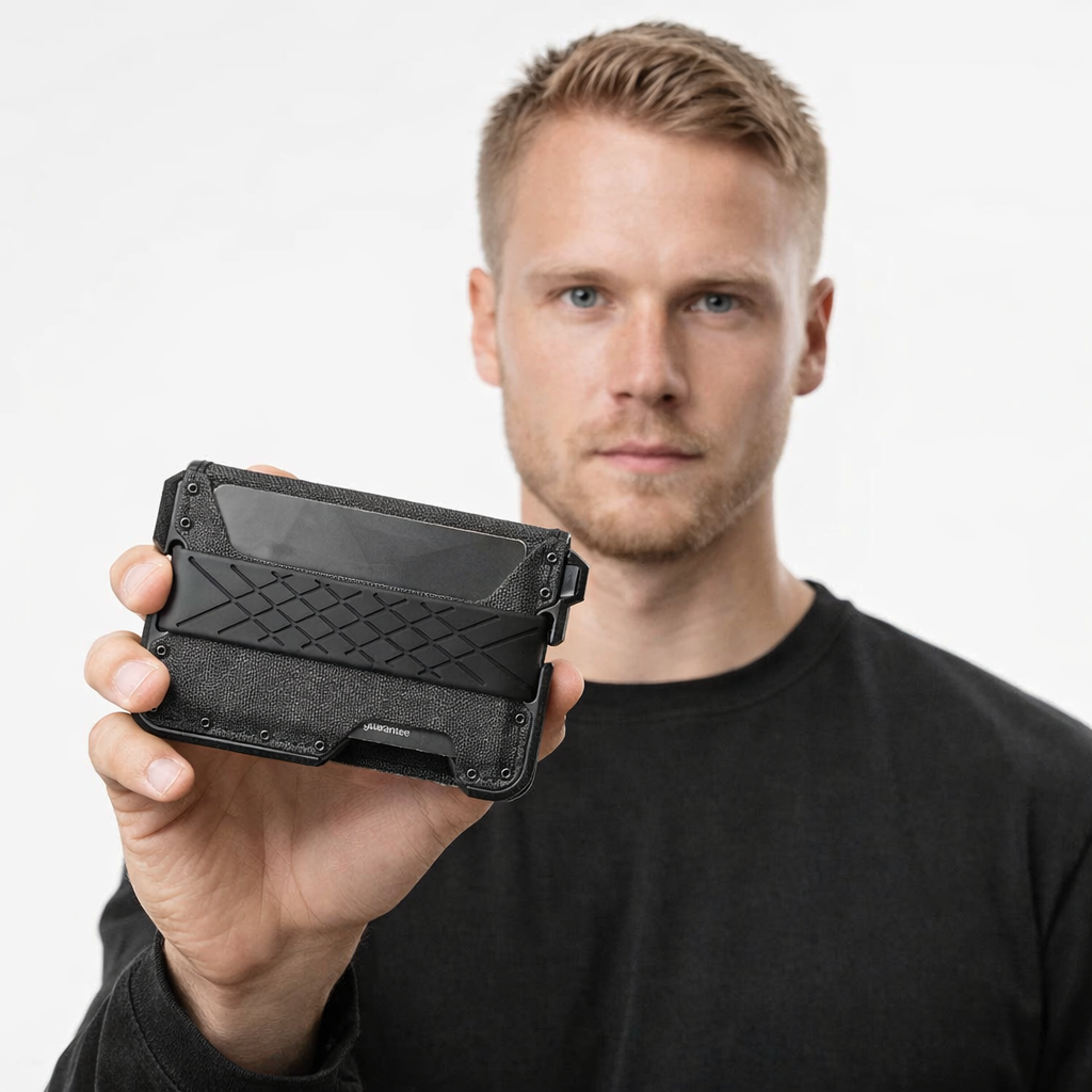RFID Kortholder i Aluminium og Skinn – Minimalistisk Lommebok med Flaskeåpner
