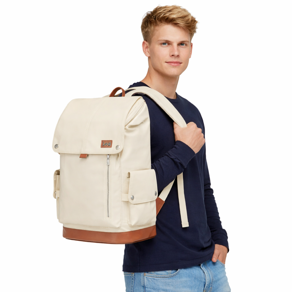 Stilig Flip-Top Ryggsekk i Skinnlook – Stor Kapasitet til Laptop, Jobb, Skole og Reise