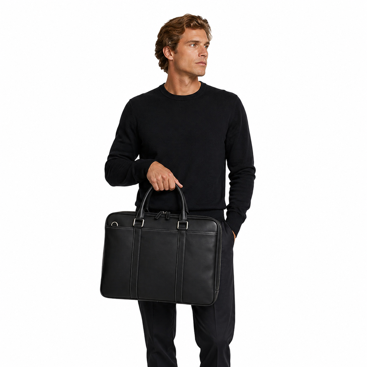 Skinn Messenger Bag til Herre – Stor Business Veske i Kuskinn