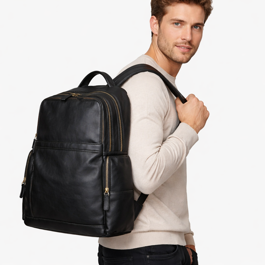 Ryggsekk i Ekte Skinn – Premium Laptopryggsekk 16" med Flere Rom