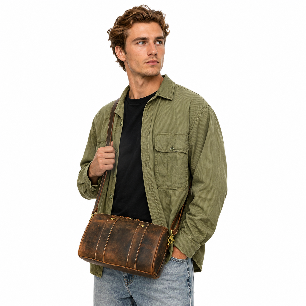 Vintage Messenger Bag i Ekte Skinn til Herre – Casual Crossbody Satchel