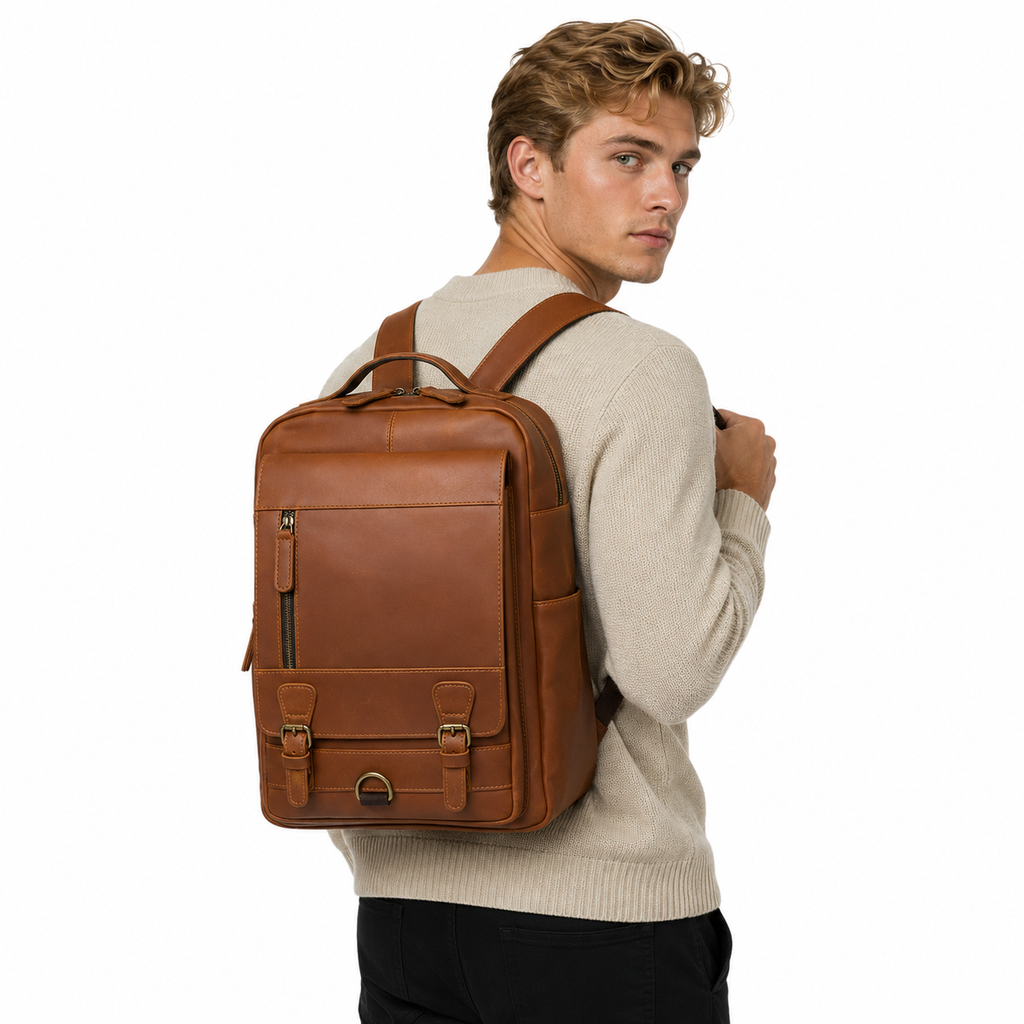 Vintage Skinnryggsekk i Crazy Horse-skinn – Laptop- og Reiseveske