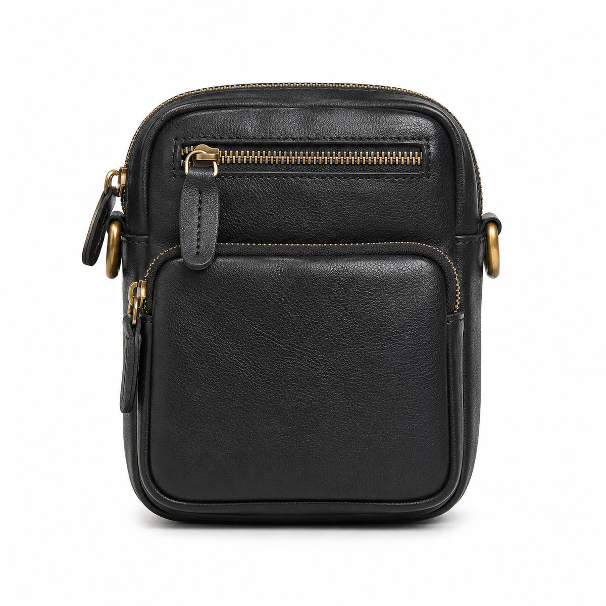 Liten Crossbody Veske i Ekte Skinn for Herre – Vintage Messenger Bag med Glidelås