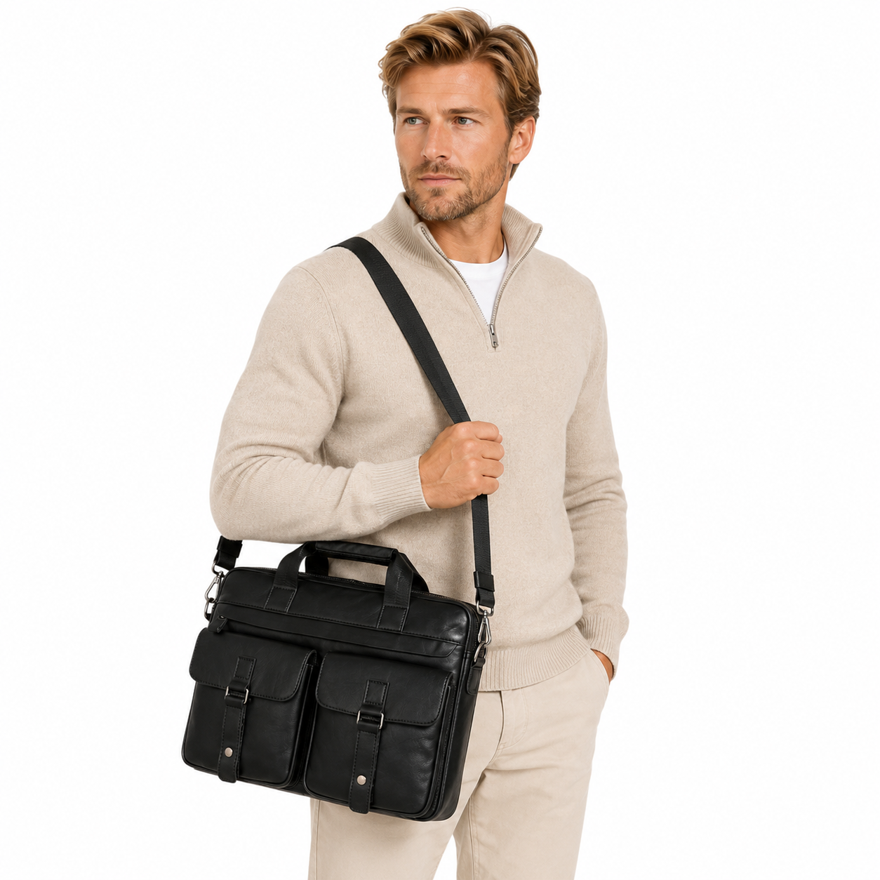 Dokumentveske i Ekte Skinn til Herre – 15,6” Laptopveske for Jobb og Business