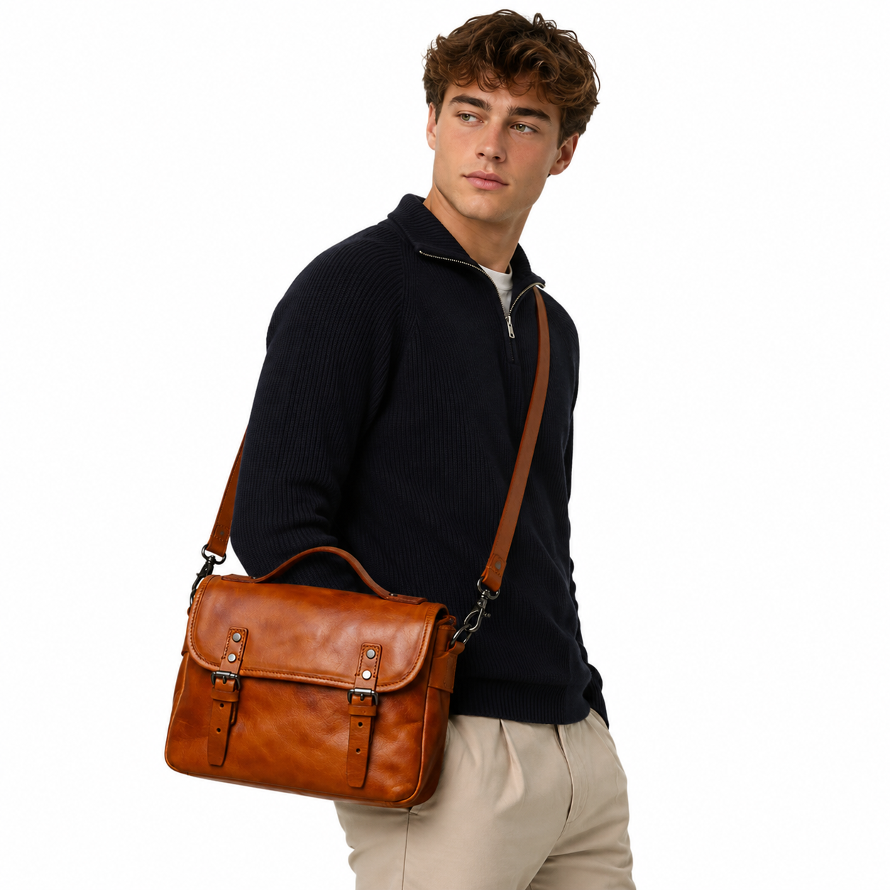 Vintage Crossbody Veske i Ekte Kuskinn til Herre – Casual Skulderveske for 10” iPad