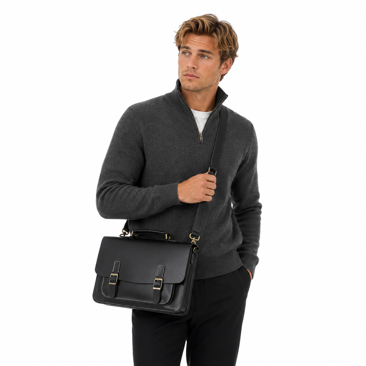 Vintage Briefcase til Herre – Messenger Bag i Crazy Horse PU-skinn for Jobb og Reise