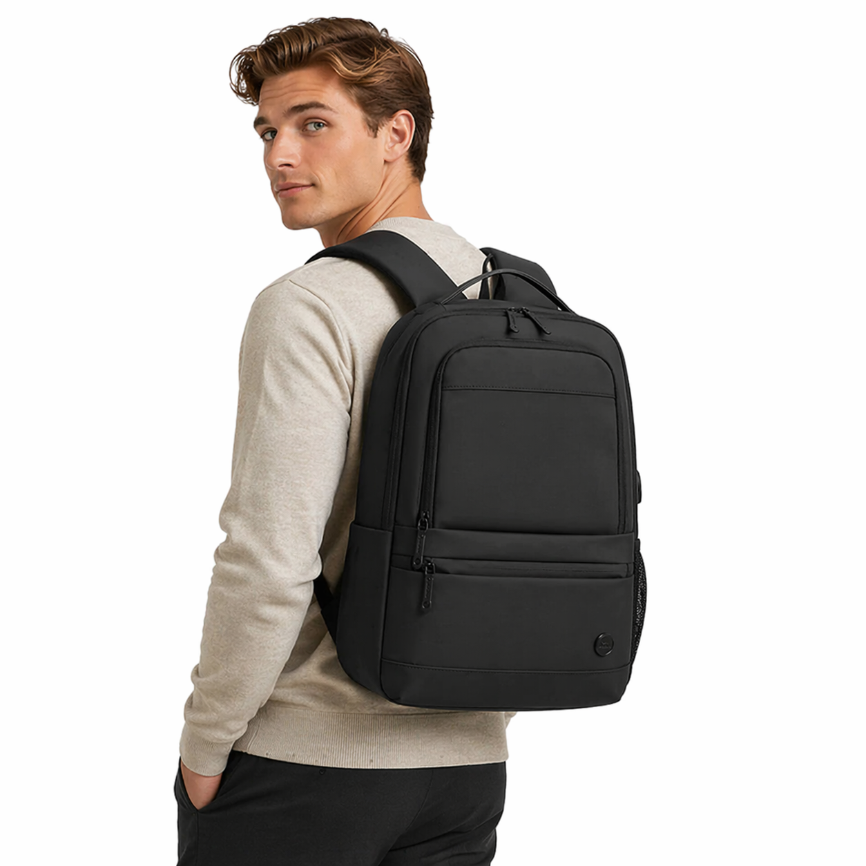 Vanntett Ryggsekk til Herre – Utvidbar Laptopsekk med USB-lading