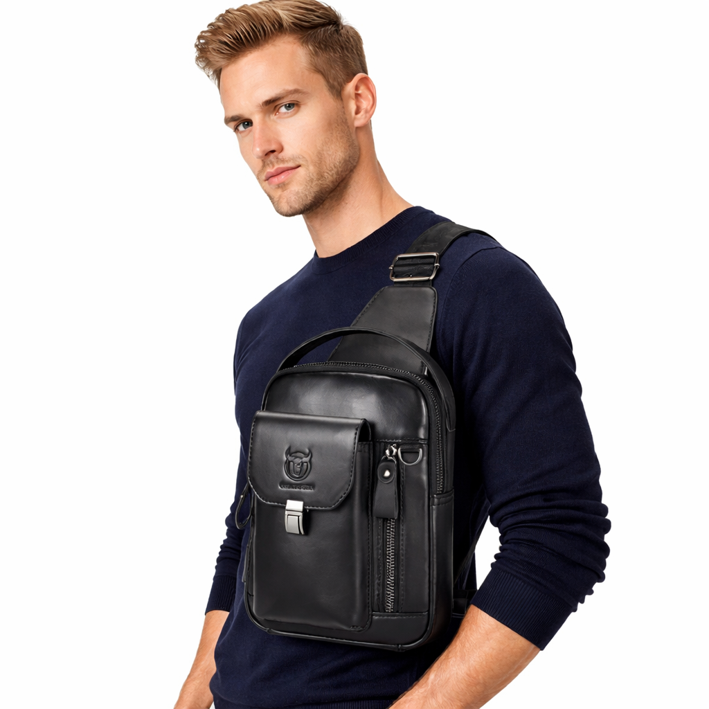 Skulderveske i Ekte Skinn – Kompakt Crossbody Veske med Tyverisikring