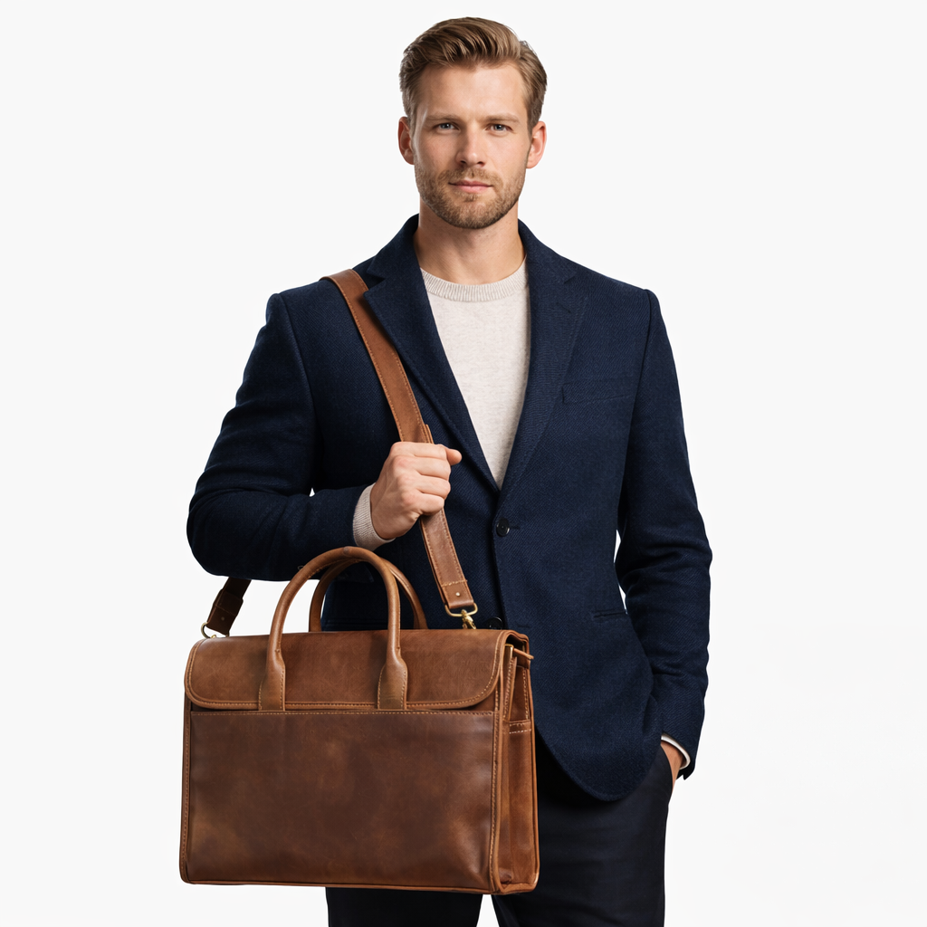 Vintage Skinnveske for Menn i Ekte Crazy Horse-Lær – 14" Laptopveske & Messenger Bag i Kuskinn