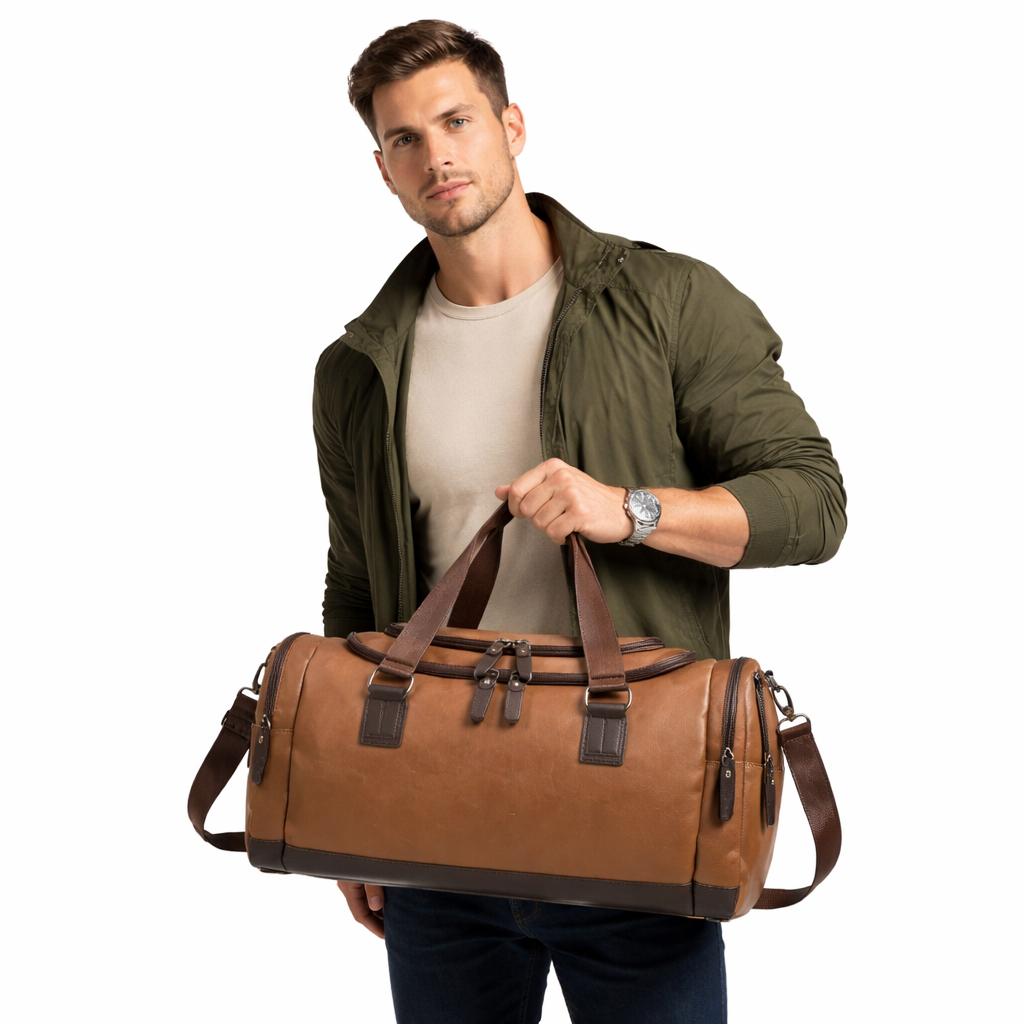 Stor Duffelbag i Skinnlook – Reise- og Treningsbag med Stor Kapasitet