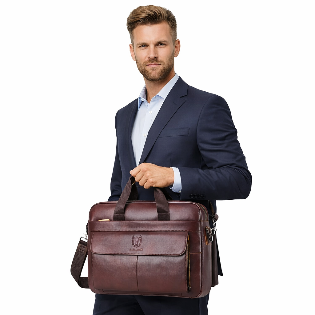 Skinn Dokumentmappe for Laptop 14" – Elegant Business Veske for A4 og Jobb