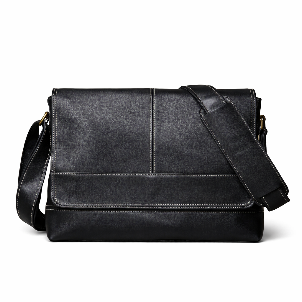 Retro Skinnveske for Menn – Messenger Bag i Ekte Skinn med Plass til A4 Dokumenter