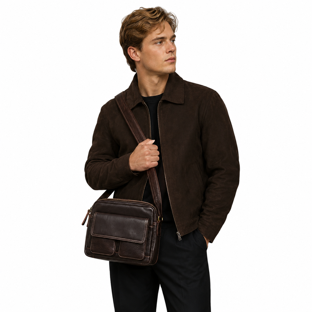 Vintage Skulderveske i Ekte Skinn – Stilren Crossbody Veske til Hverdagsbruk