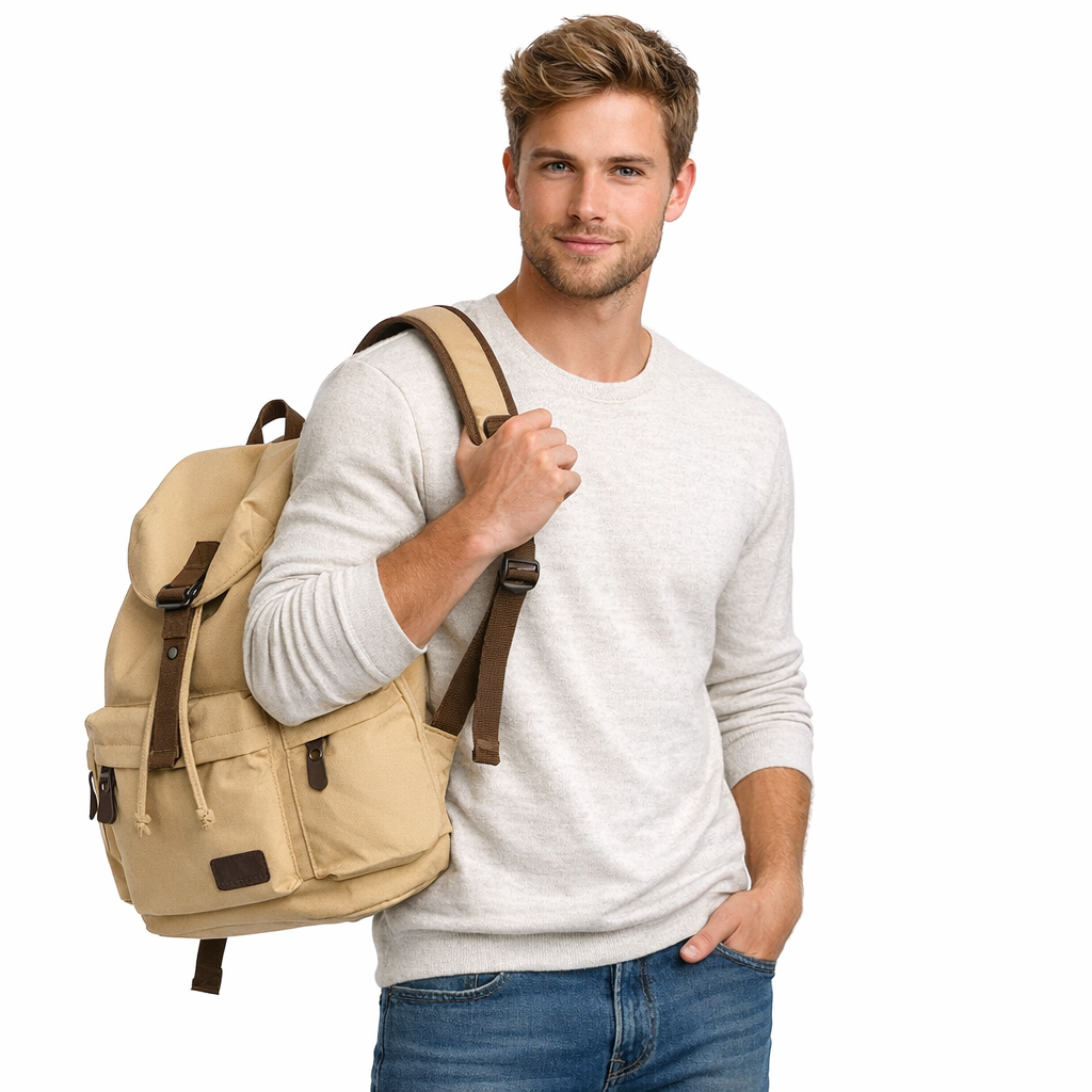 Vintage Canvas Ryggsekk – Slitesterk Laptopryggsekk 15,6" for Skole, Jobb og Reise
