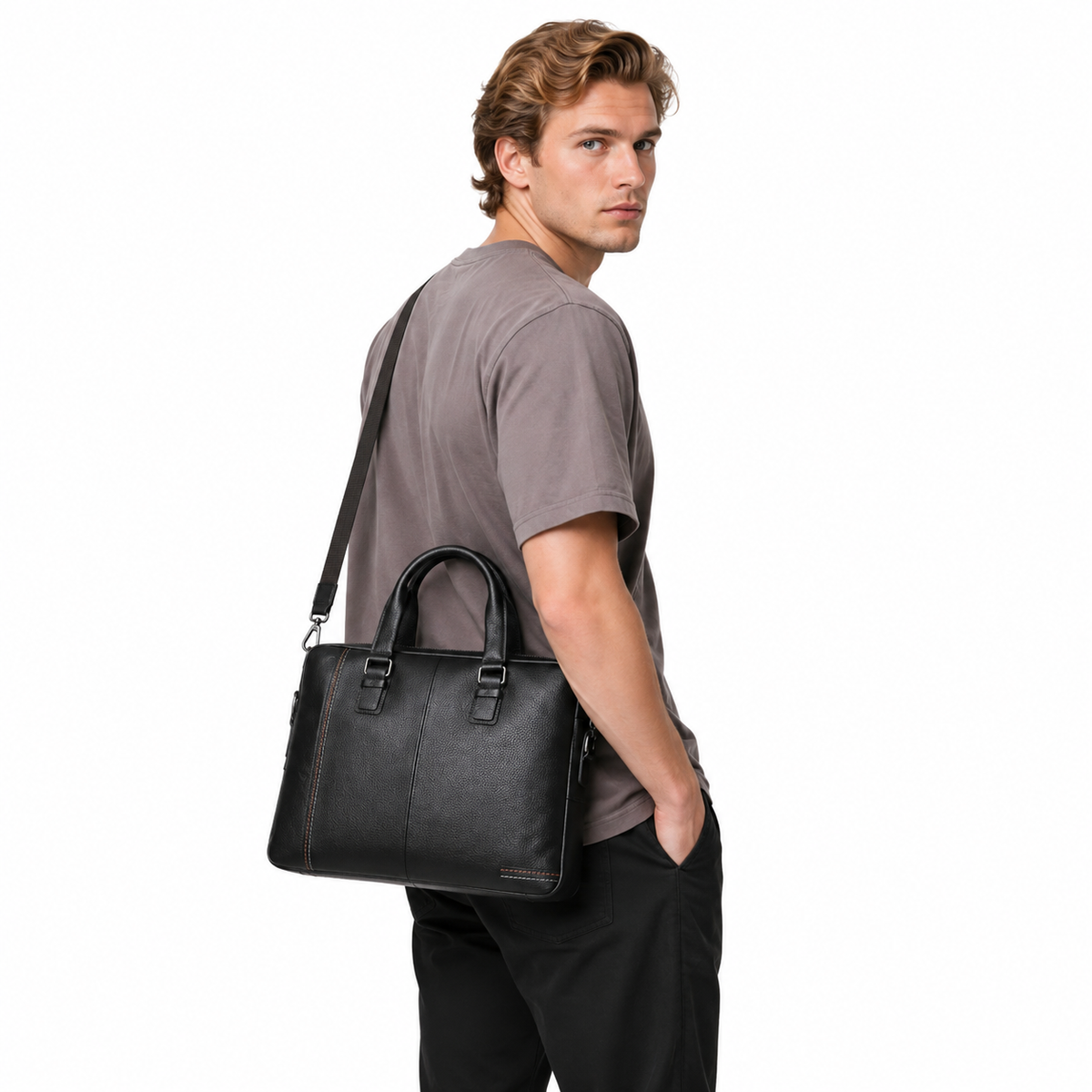 Businessveske i Ekte Kuskinn for Herre – Briefcase og Crossbody til 15" Laptop