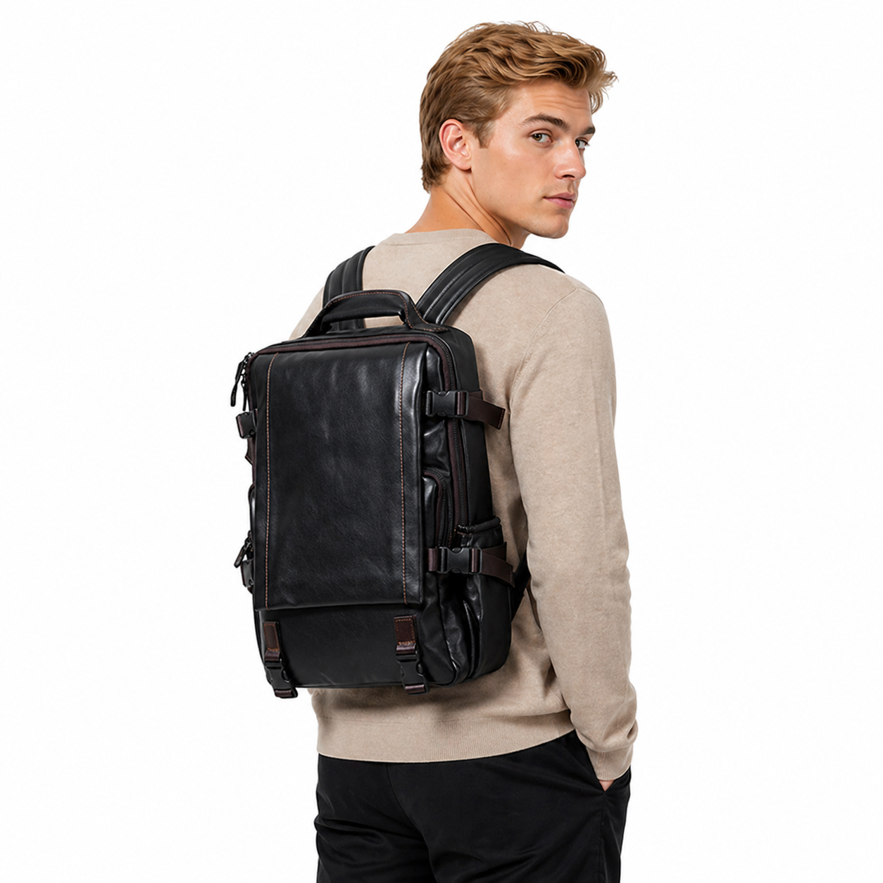 Skinn Ryggsekk til Herre – Stor Kapasitet & Laptop 15”