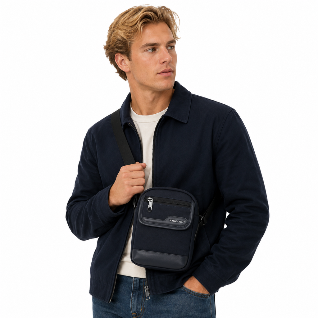 Mini Crossbody Veske til Herre – Lett Casual Sling Bag for Reise og Hverdag
