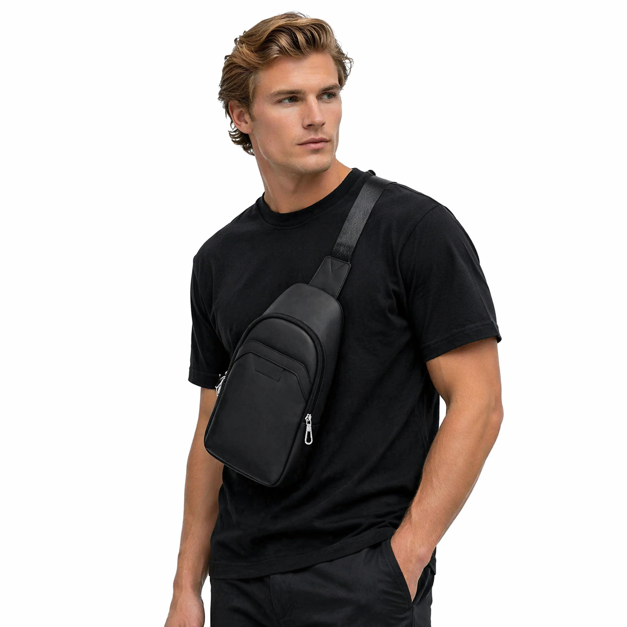 Slim Sling Bag – Vanntett Crossbody Veske i Skinnlook for Business og Reise