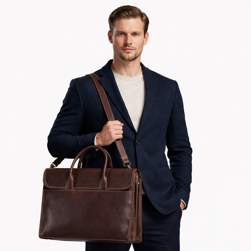 Vintage Skinnveske for Menn i Ekte Crazy Horse-Lær – 14" Laptopveske & Messenger Bag i Kuskinn