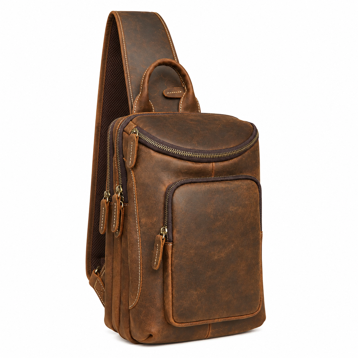 Retro Chest Bag i Ekte Skinn til Herre – Stor Crossbody Sportsveske