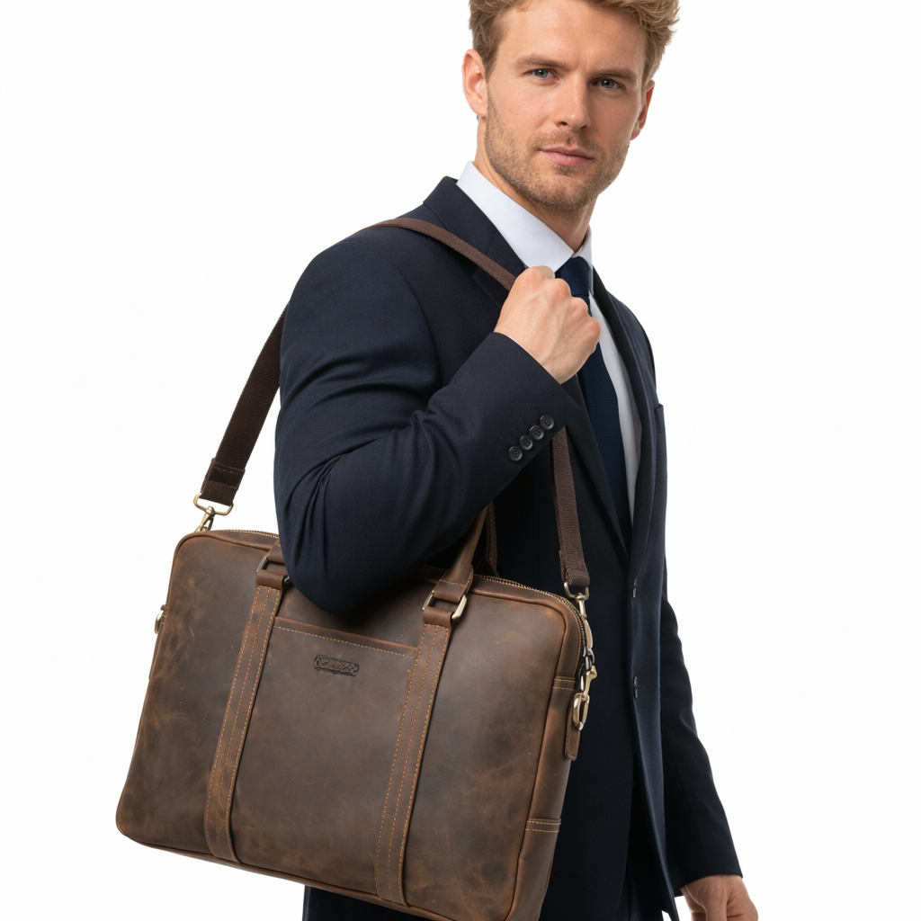 Vintage Businessveske i Ekte Skinn – Elegant Laptopveske for 13,3" MacBook