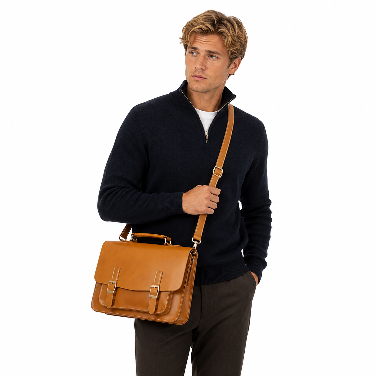 Vintage Briefcase til Herre – Messenger Bag i Crazy Horse PU-skinn for Jobb og Reise