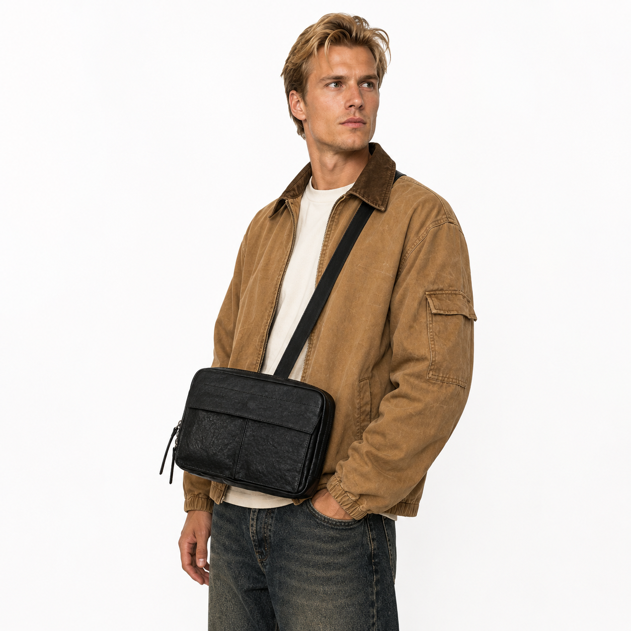 Luksuriøs Messenger Bag i Ekte Skinn til Herre – Business Casual Skulderveske