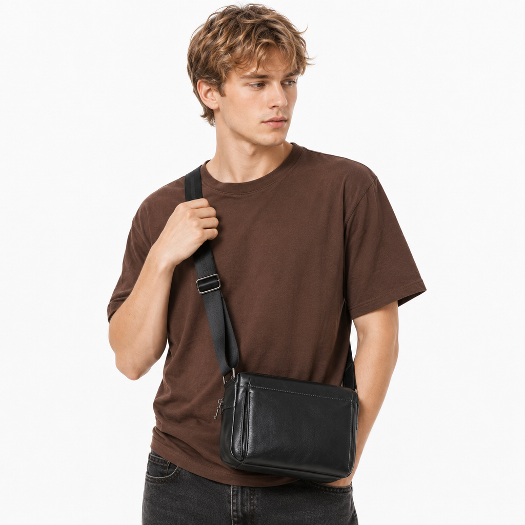 Skulderveske i Ekte Skinn for Herre – Crossbody Messengerbag til 9,7" iPad