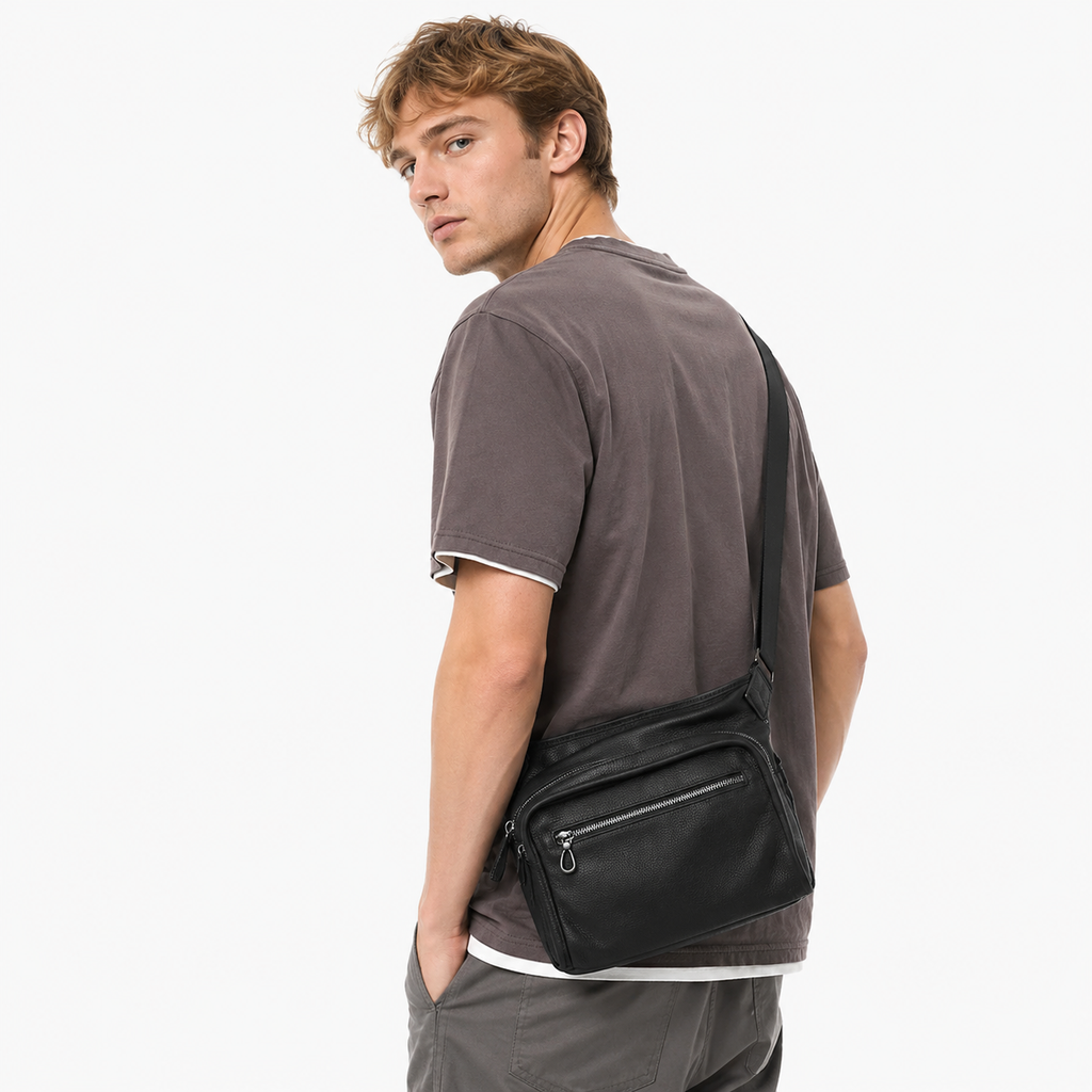 Horisontal Skulderveske i Ekte Kuskinn for Herre – Crossbody Veske til Nettbrett
