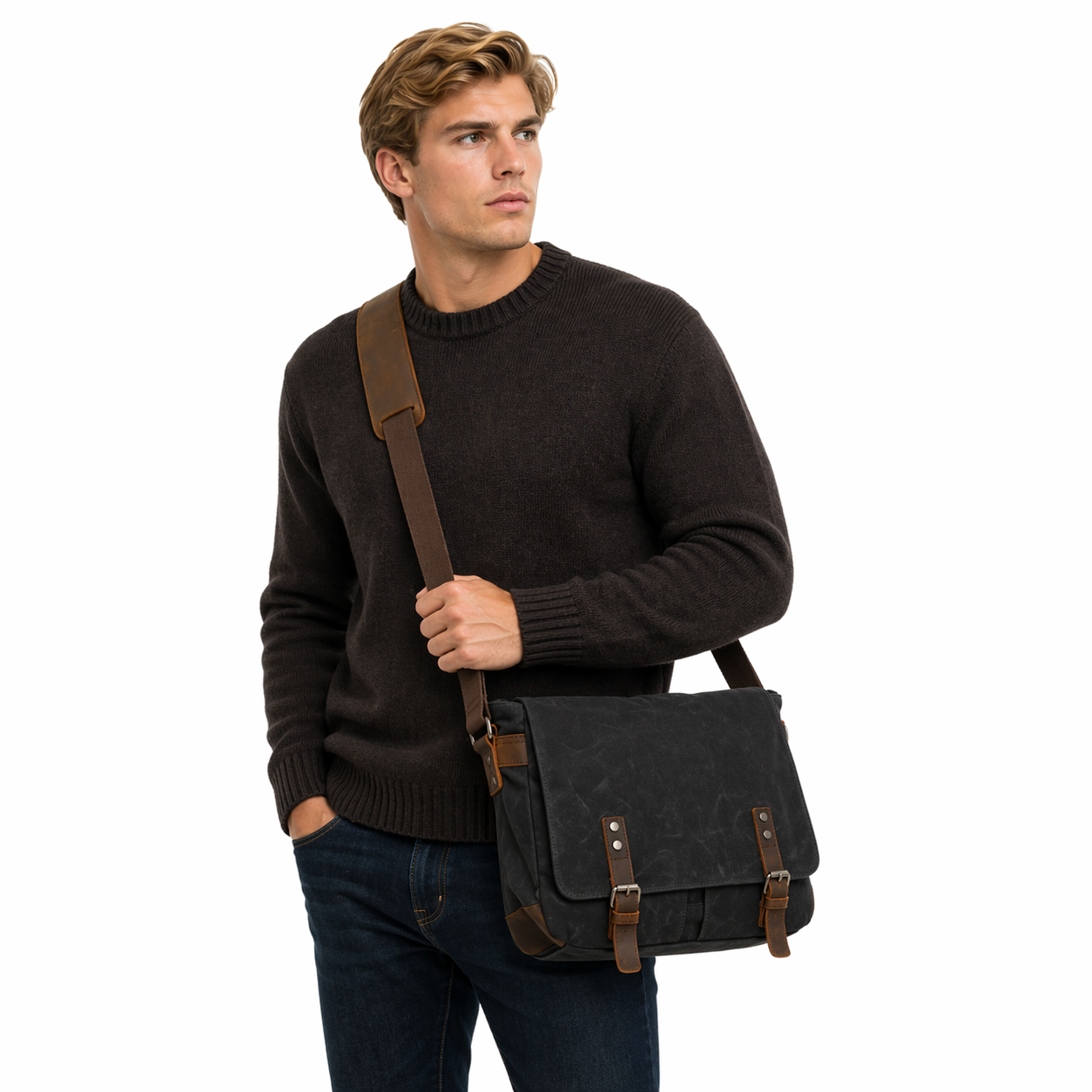 Canvas Messenger Bag til Herre – Vintage Skulderveske i Vokset Canvas