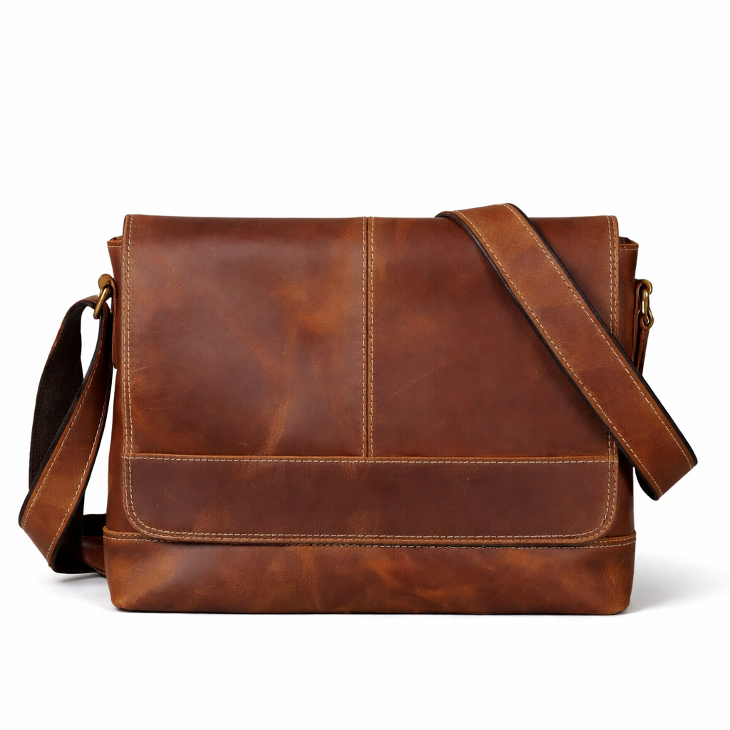 Retro Skinnveske for Menn – Messenger Bag i Ekte Skinn med Plass til A4 Dokumenter
