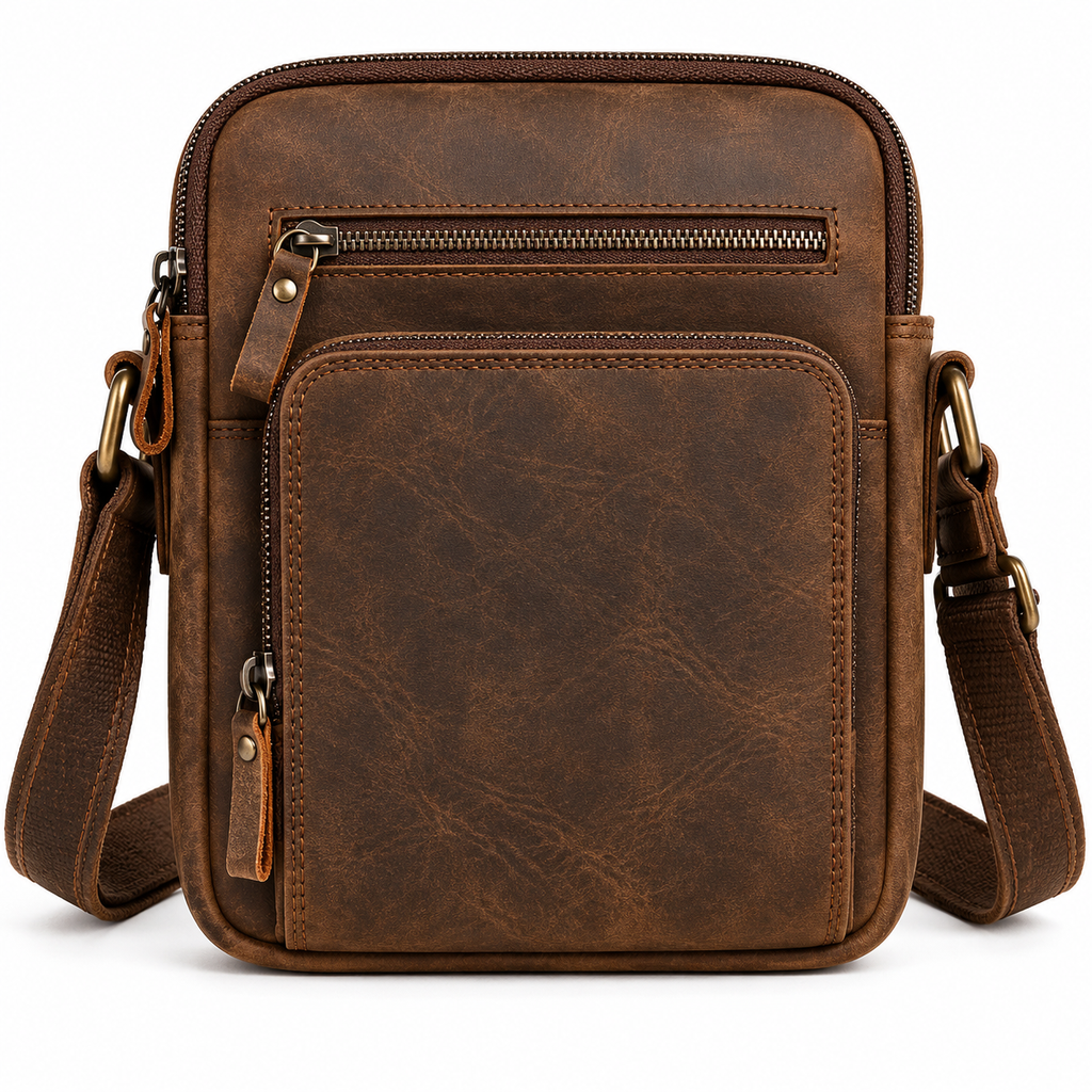 Retro Crossbody Veske i Ekte Skinn til Herre – Lett Messenger Bag for Hverdagsbruk