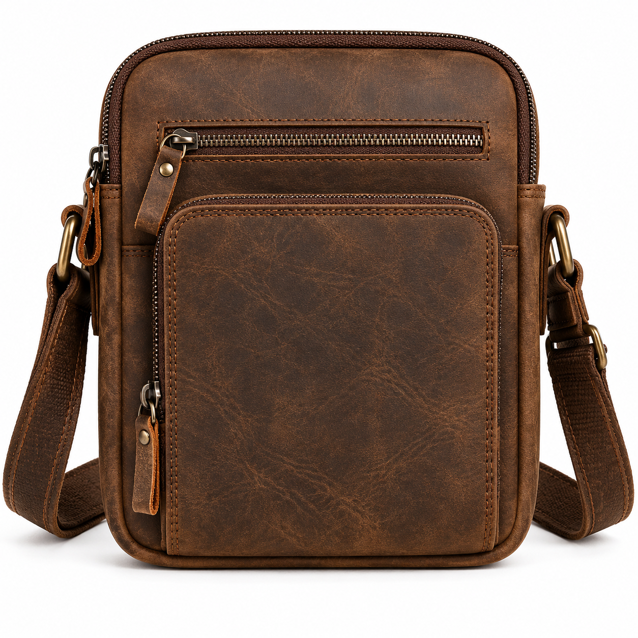 Retro Crossbody Veske i Ekte Skinn til Herre – Lett Messenger Bag for Hverdagsbruk
