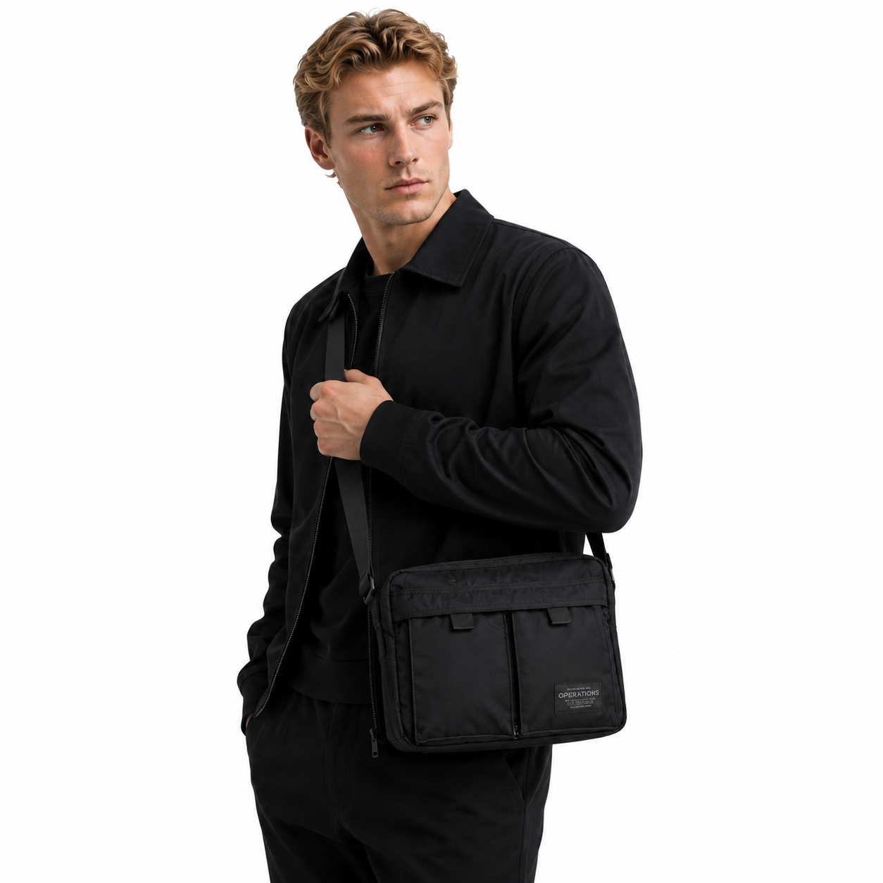 Japansk-Inspirert Messenger Bag til Herre – Skulderveske med Flere Lommer