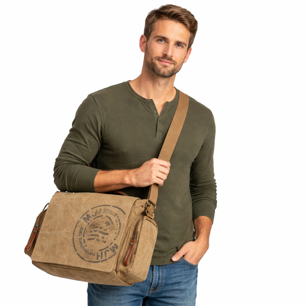 Vintage Canvas Messenger Bag – Skulderveske for Menn til Jobb, Reise og Hverdag
