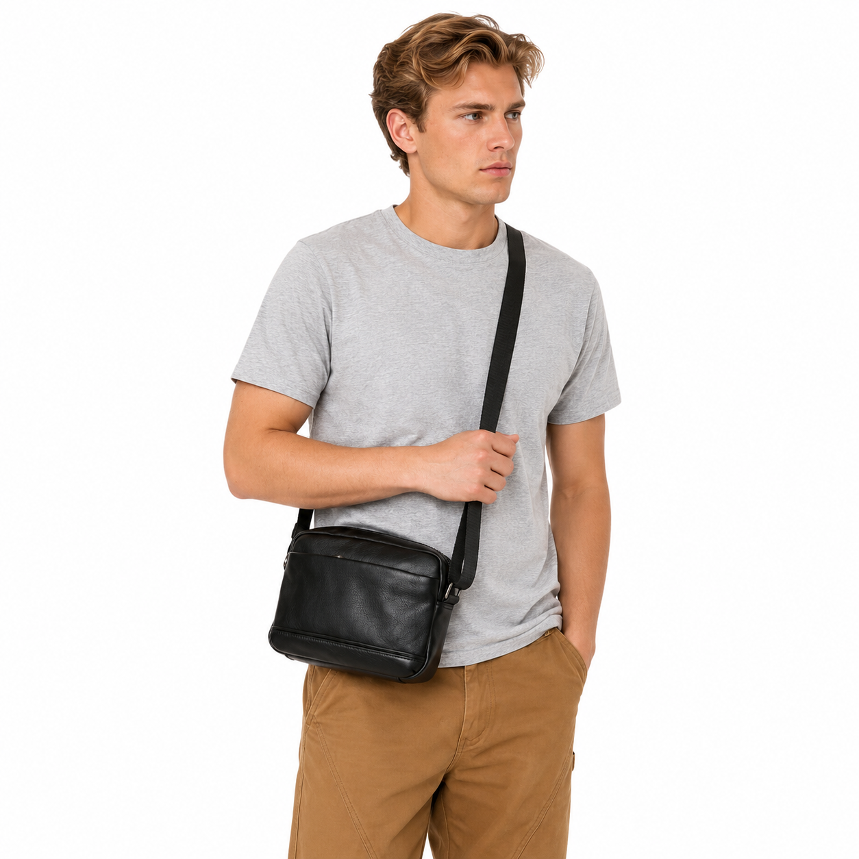 Skulderveske i Ekte Kuskinn til Herre – Kompakt Crossbody Veske for 8" Nettbrett