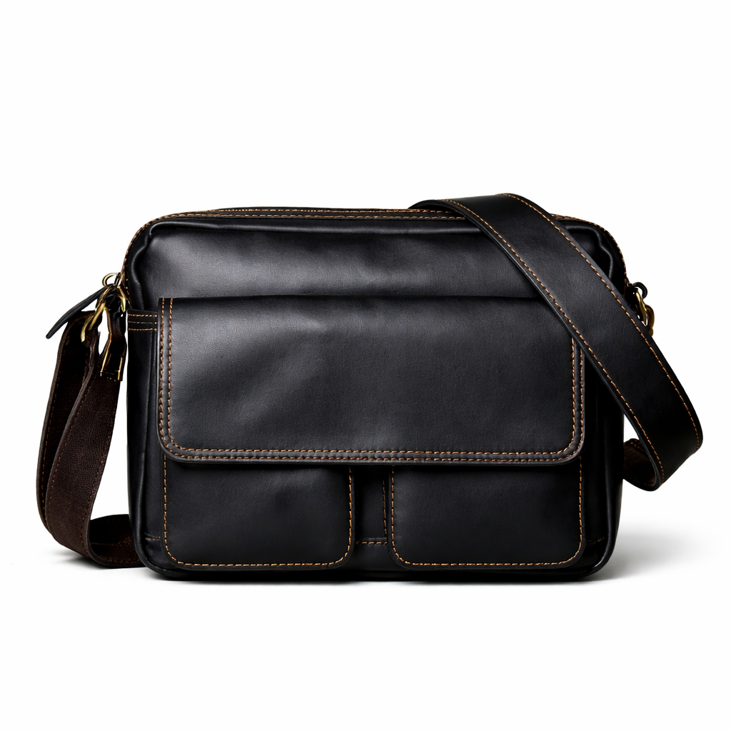 Retro Skulderveske i Skinn – Klassisk Messenger Bag med Plass til 9" Nettbrett
