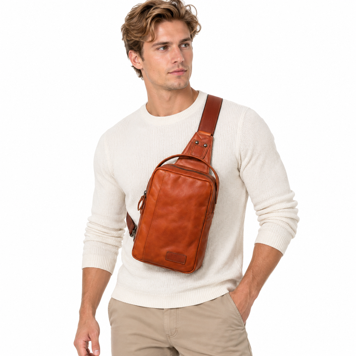 Vintage Skulderveske i Ekte Skinn for Herre – Crossbody Brystveske